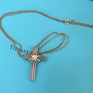 Tiffany & Co Sterling and Gold Cross With Gold Chain